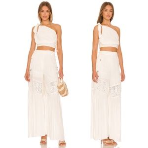 NEW Free People Keeley SET Ivory Cream White - Crop Top + Flowy Pants - Large L